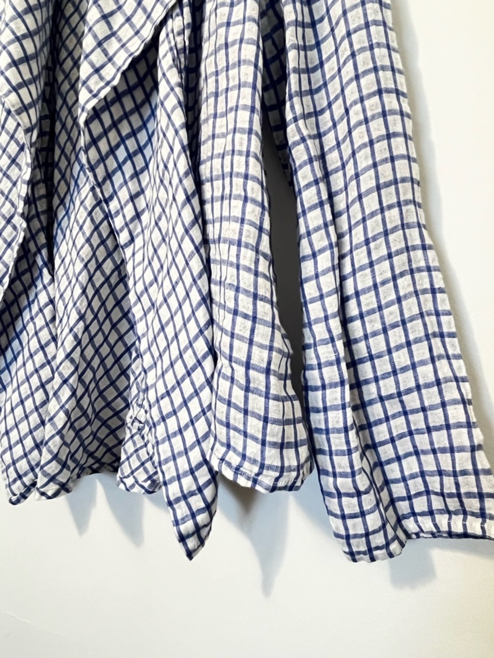 FLAX Linen Open Front Draped Cardigan Jacket Blue White Check Gauze Crop Petite - Picture 4 of 10